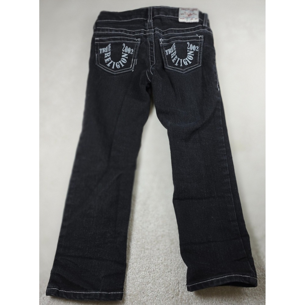True Religion Jeans Boys 5 Black Geno Relaxed Slim Fit Straight Embroidery Back